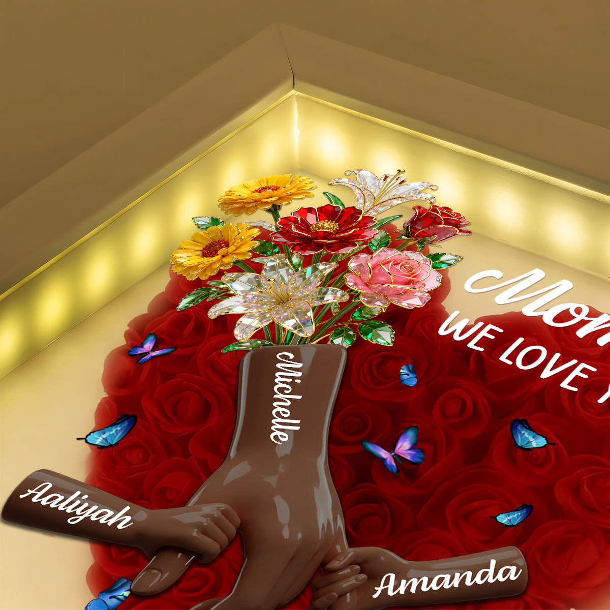 Mommy We Love You - Personalized Heart Flower Shadow Box