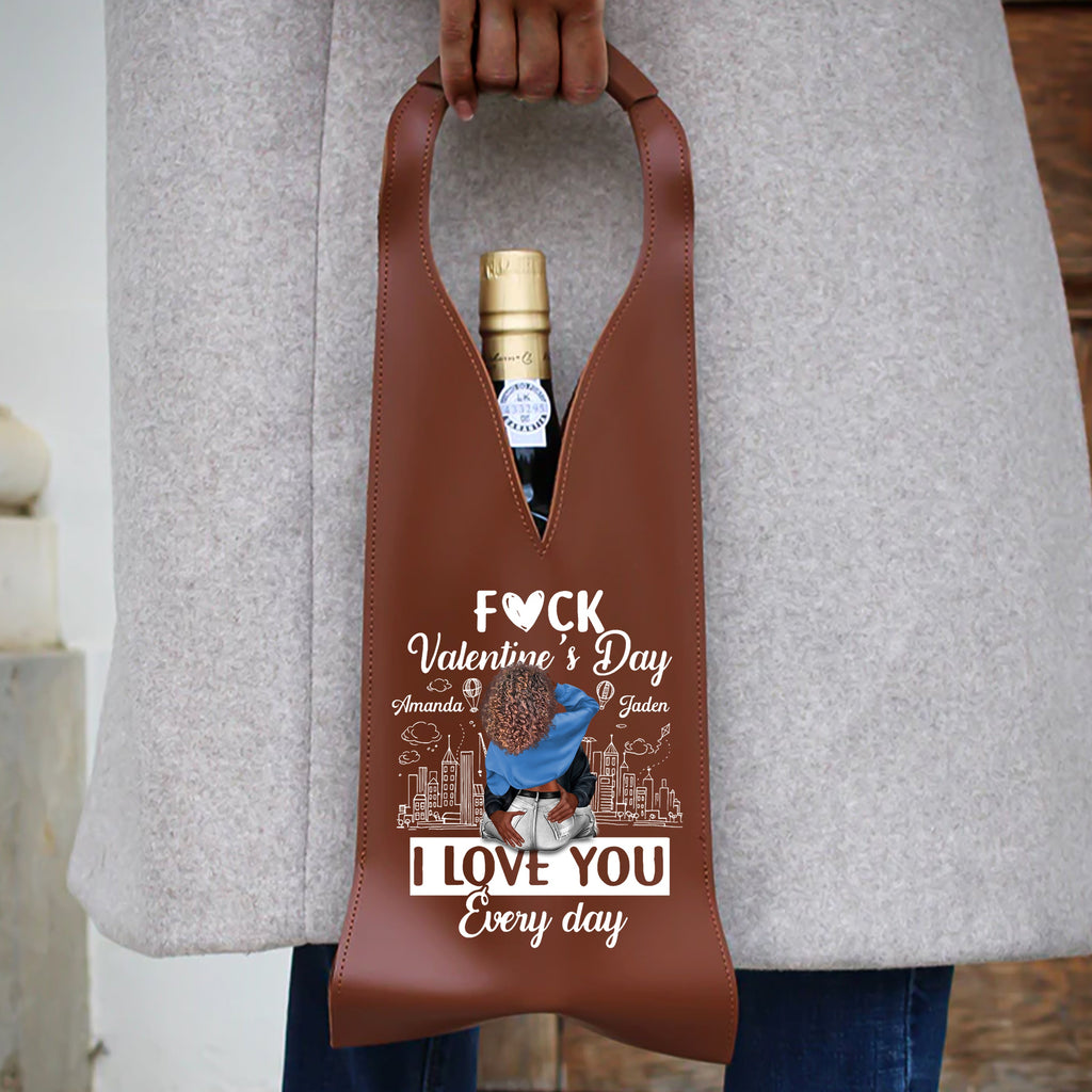 I Love You Every Day - Personalized Leather Wine Bag