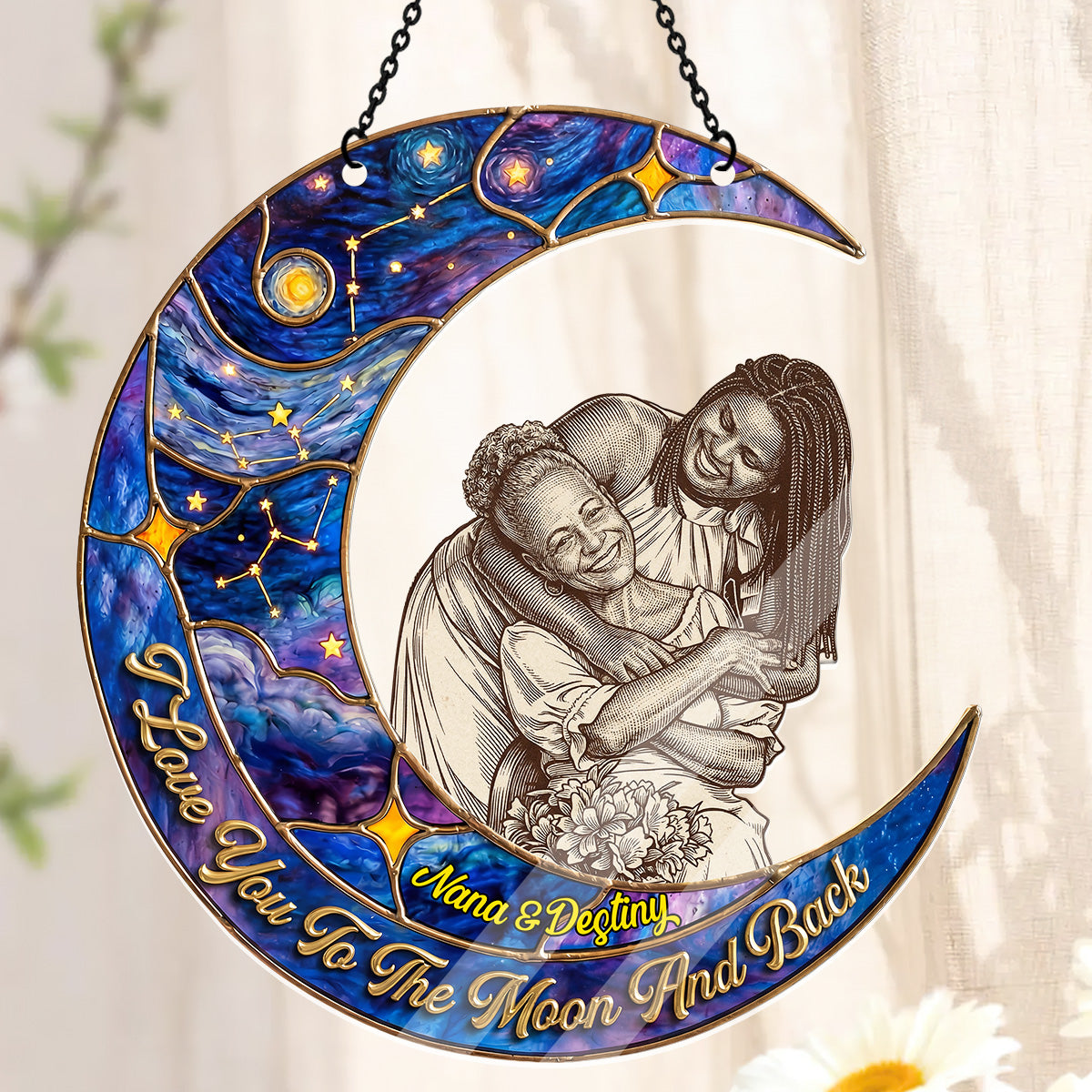 I Love You To The Moon And Back Custom Photo - Personalized Acrylic Suncatcher