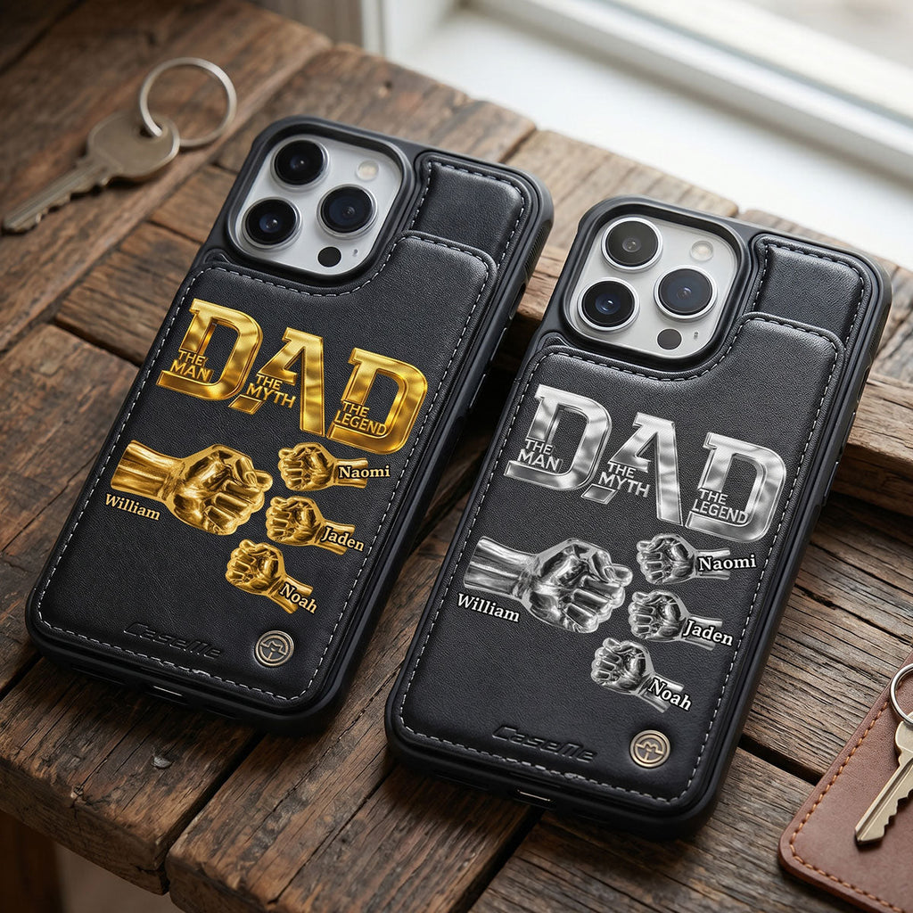 Dad The Man The Myth The Legend - Personalized Leather Flip Wallet Phone Case
