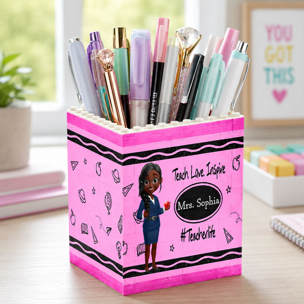 Teacher Teach Love Inspire - Personalized Building Brick Pen Holder