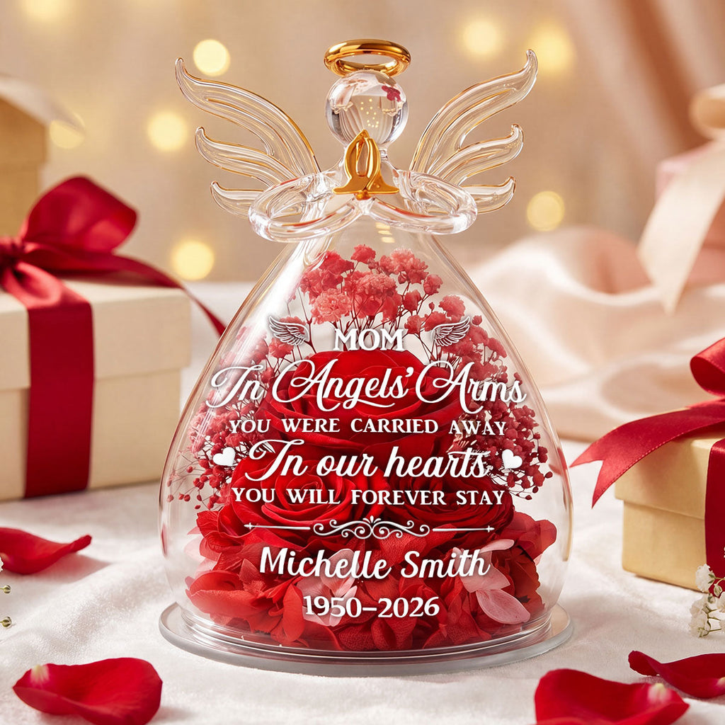 You Will Forever Stay In Our Hearts - Personalized Angel Dome With Preserved Flowers