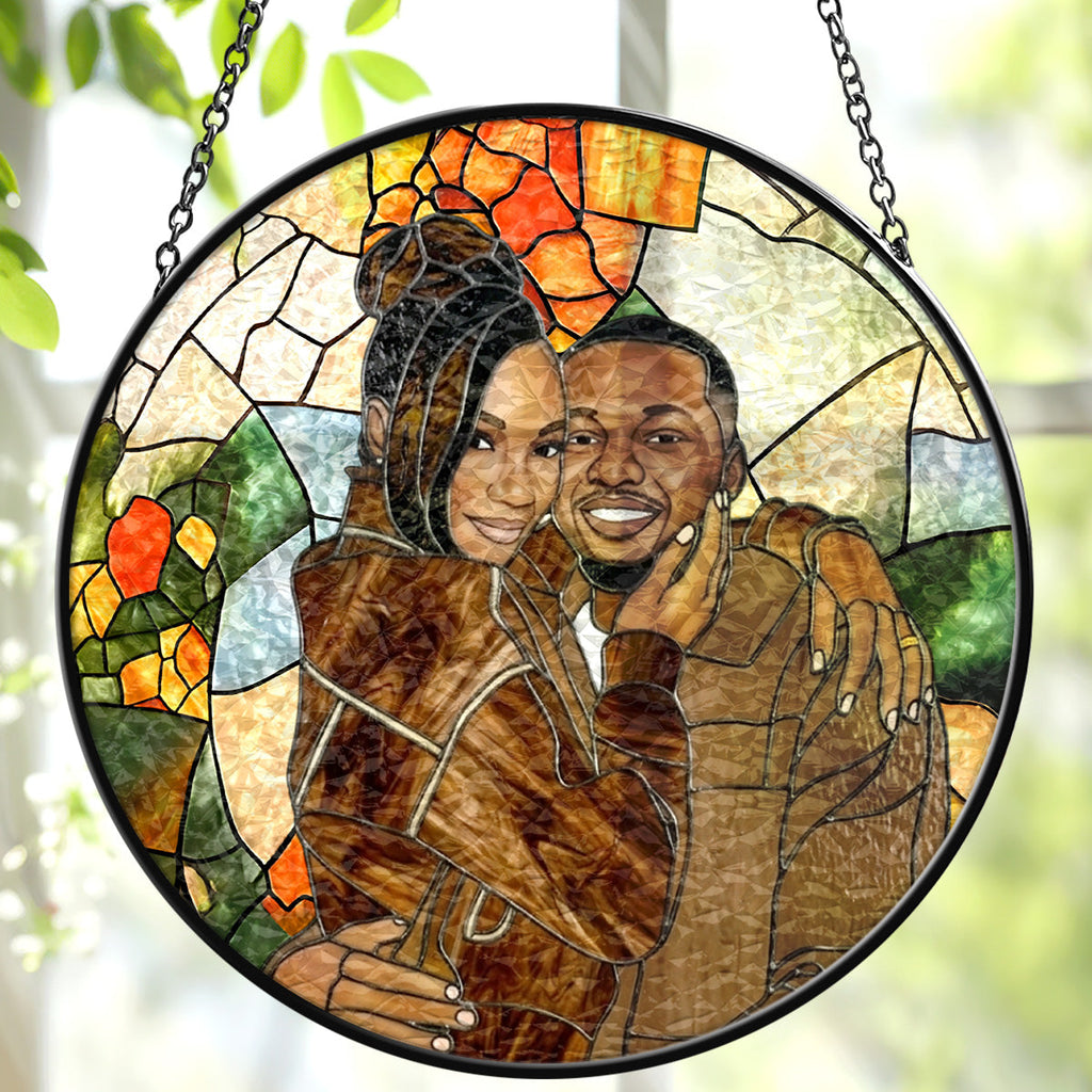 Custom Photo Stained Glass Portrait Wife Husband Couple - Personalized Stained Glass Window Hanging Suncatcher