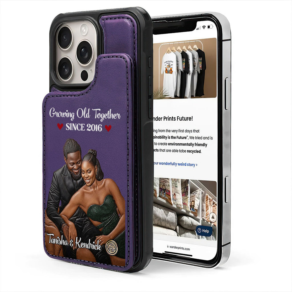 Custom Photo Growing Old Together Forever Anniversary Gift - Personalized Leather Flip Wallet Phone Case