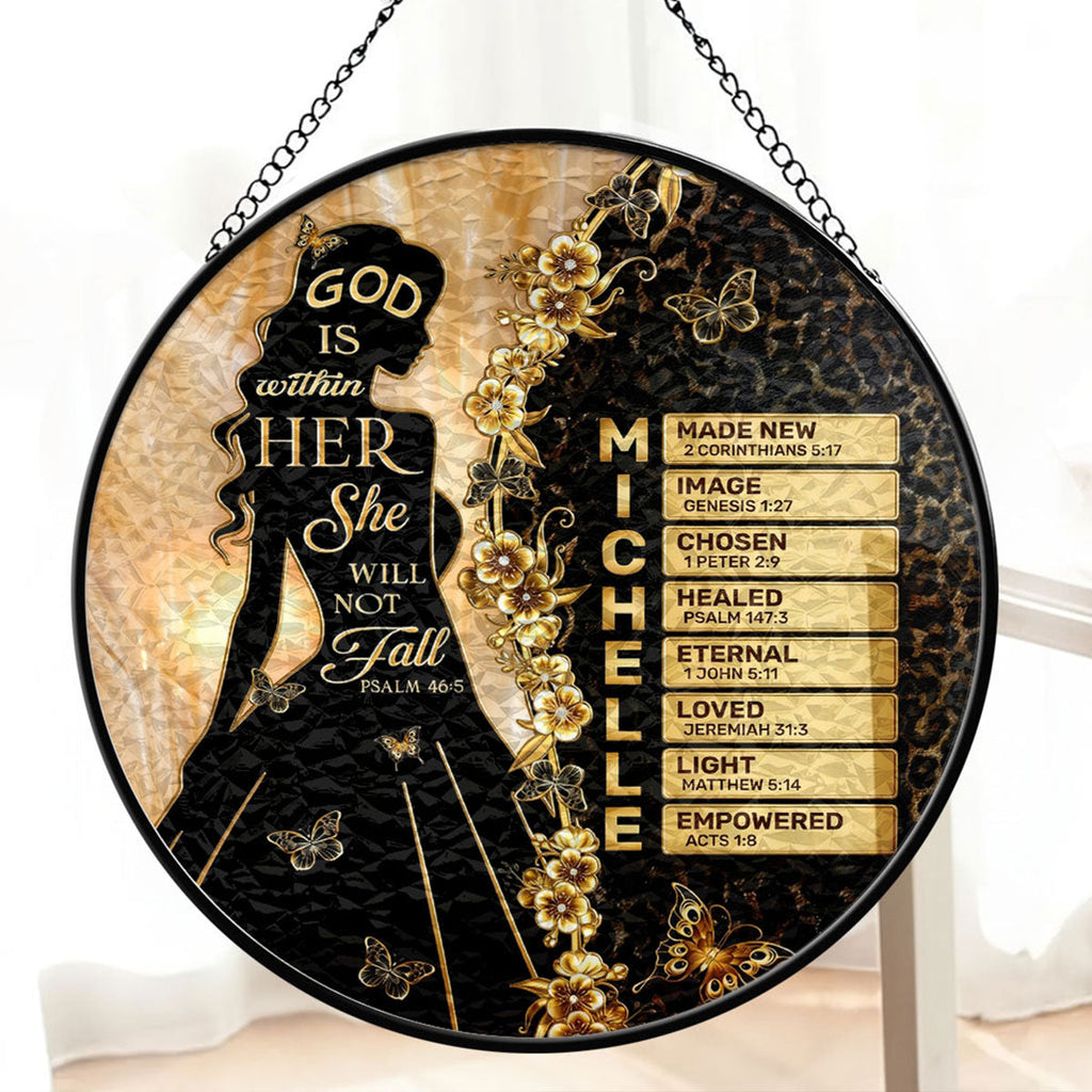 God Is Within Her She Will Not Fall - Personalized Stained Glass Window Hanging Suncatcher