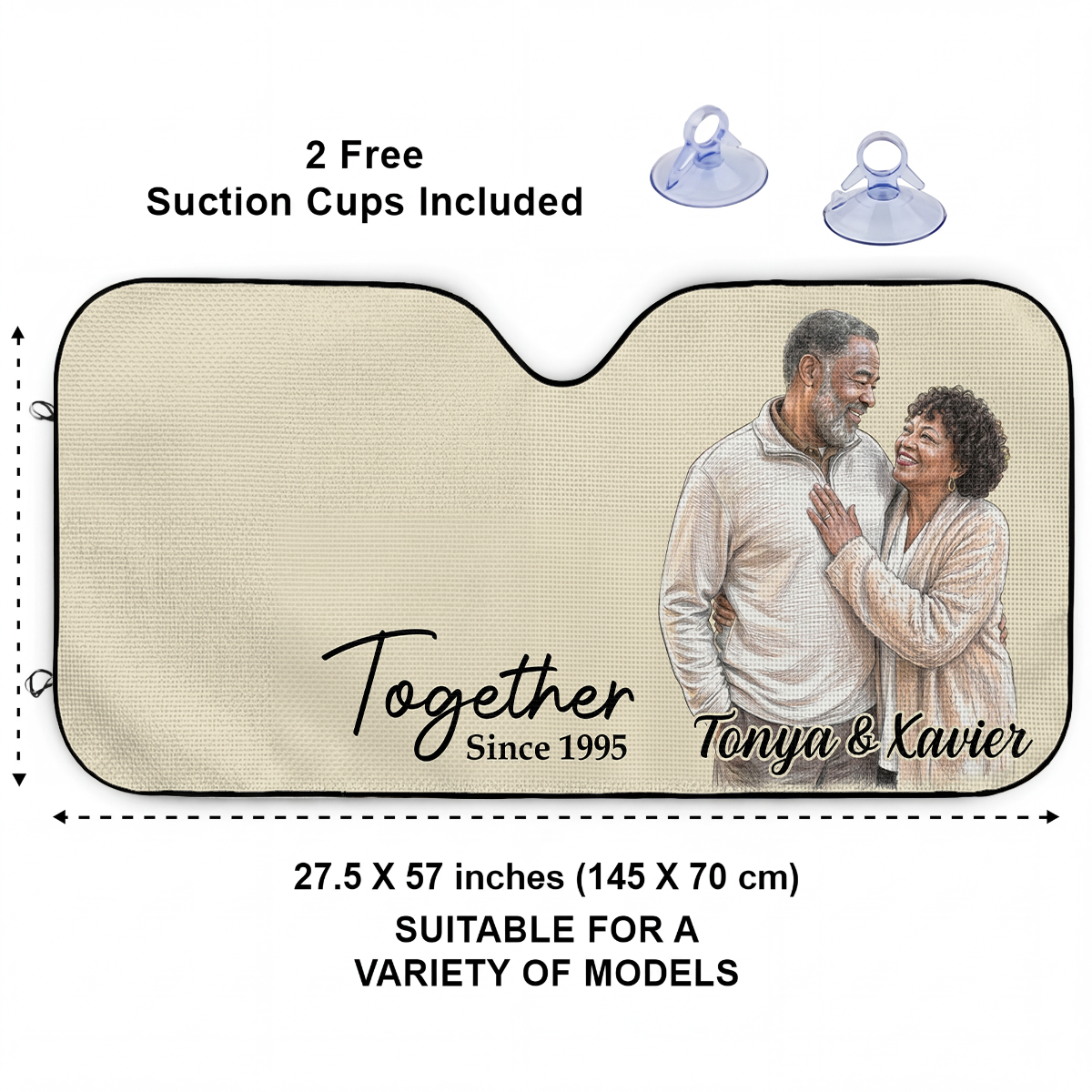 Custom Photo Colored Pencil Sketch Portrait Together Since Forever - Personalized Auto Sunshade