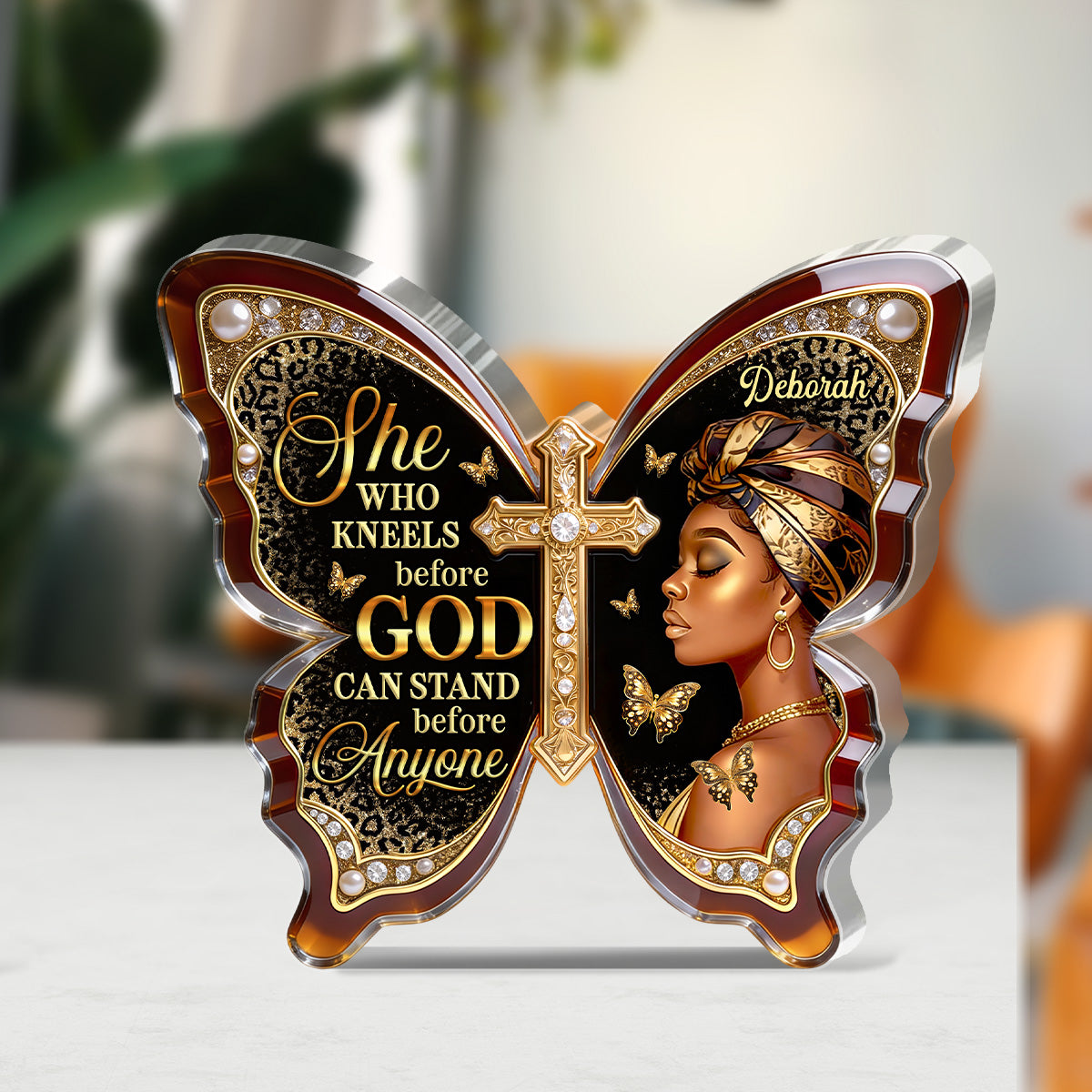 She Who Kneels Before God Can Stand Before Anyone - Personalized Custom Shaped Acrylic Plaque