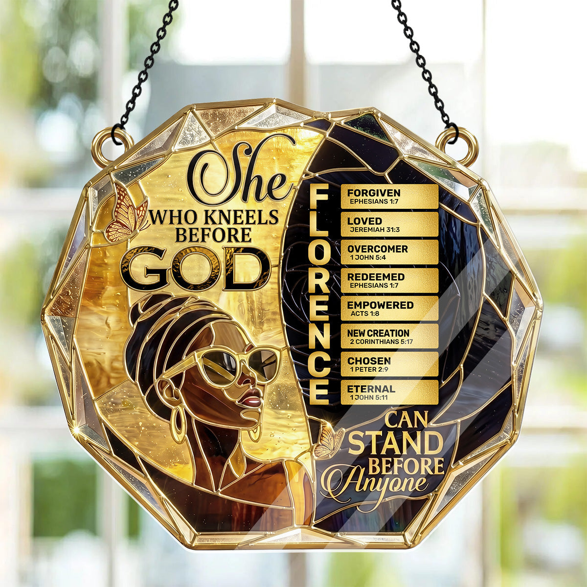 She Who Kneels Before God Can Stand Before Anyone - Personalized Acrylic Suncatcher