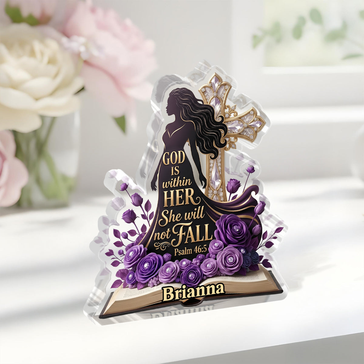 God Is Within Her Purple Roses - Personalized Custom Shaped Acrylic Plaque