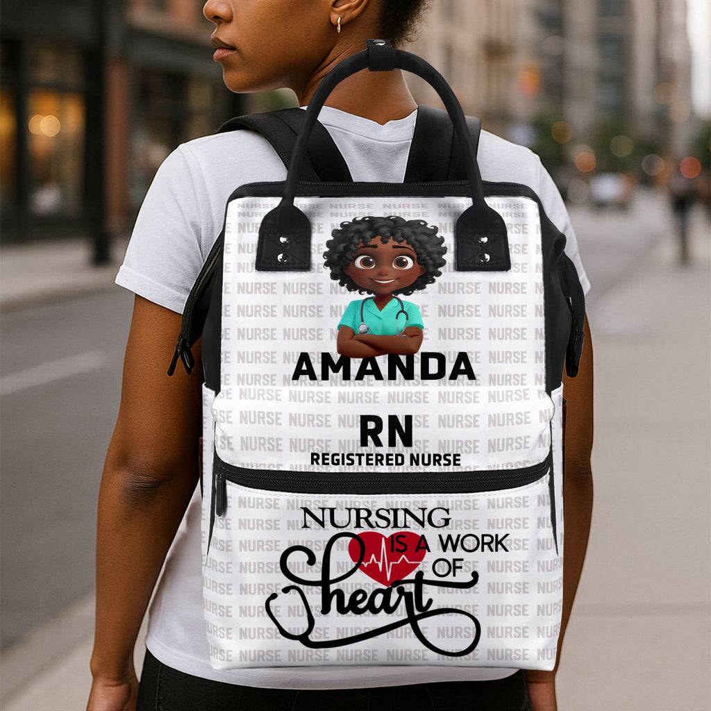 Nursing Is A Work Of Heart - Personalized Duckbilled Backpack