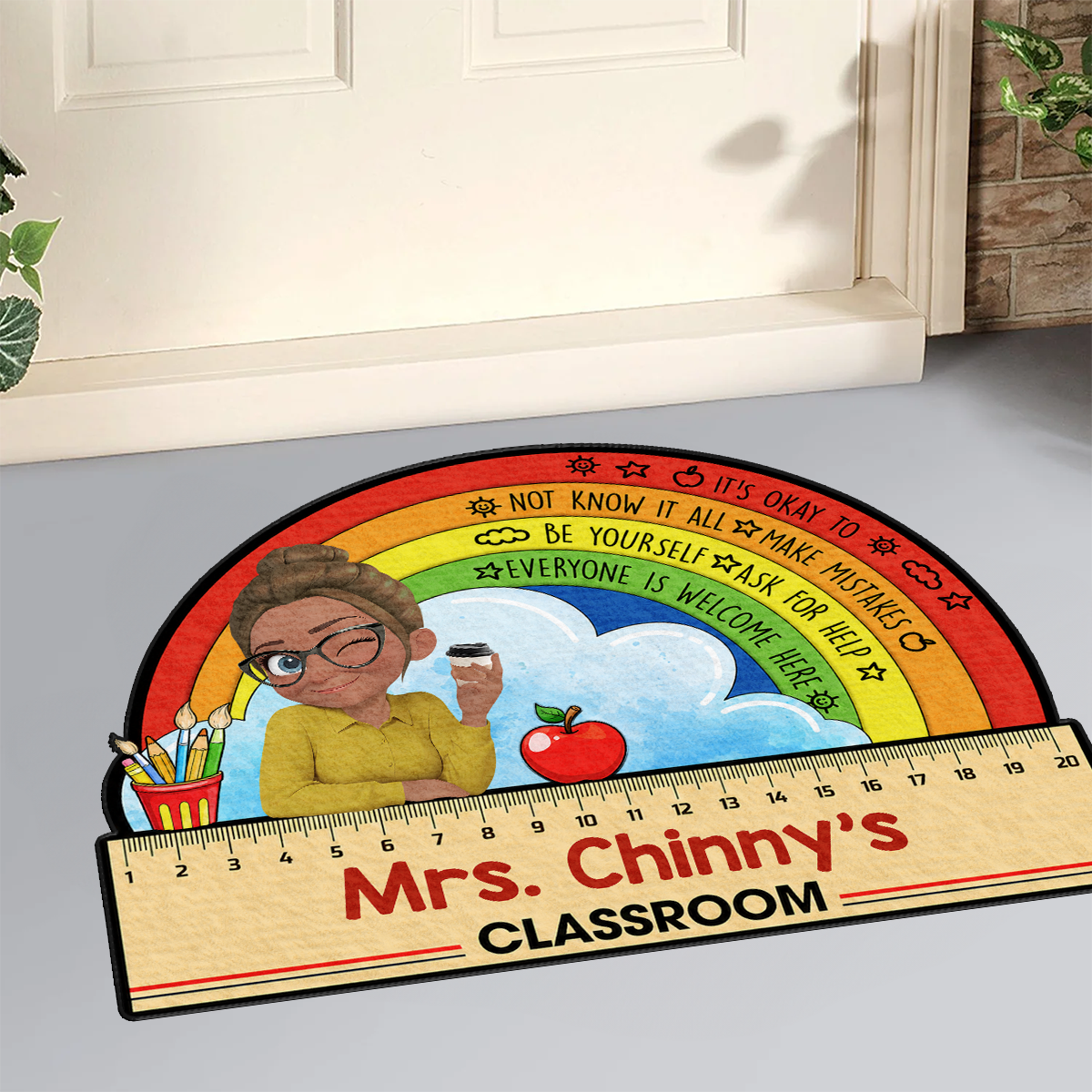Everyone Is Welcome In My Classroom - Personalized Custom Shape Doormat