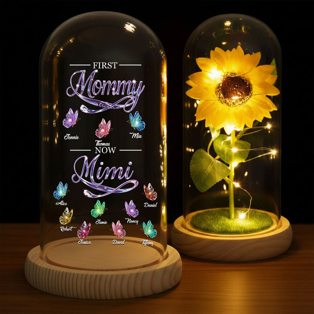 First Mom Now Grandma Butterflies - Personalized Sunflower Dome Lamp