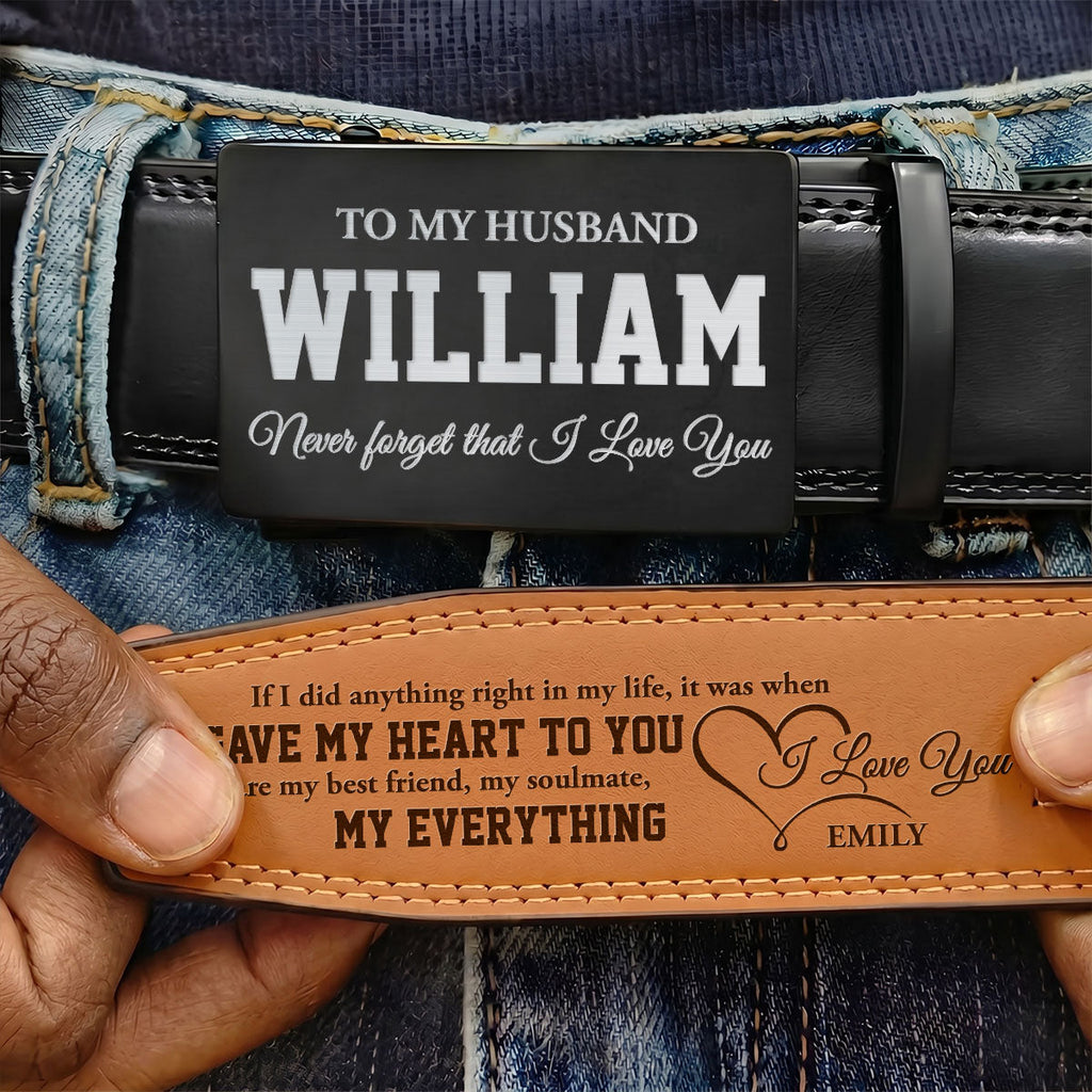 Never Forget I Love You - Personalized Leather Belt With Engraved Buckle
