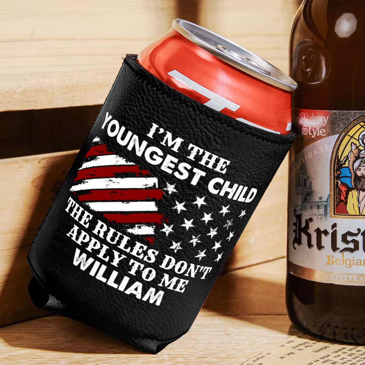 Who Makes The Rules - Personalized Leather Can Cooler