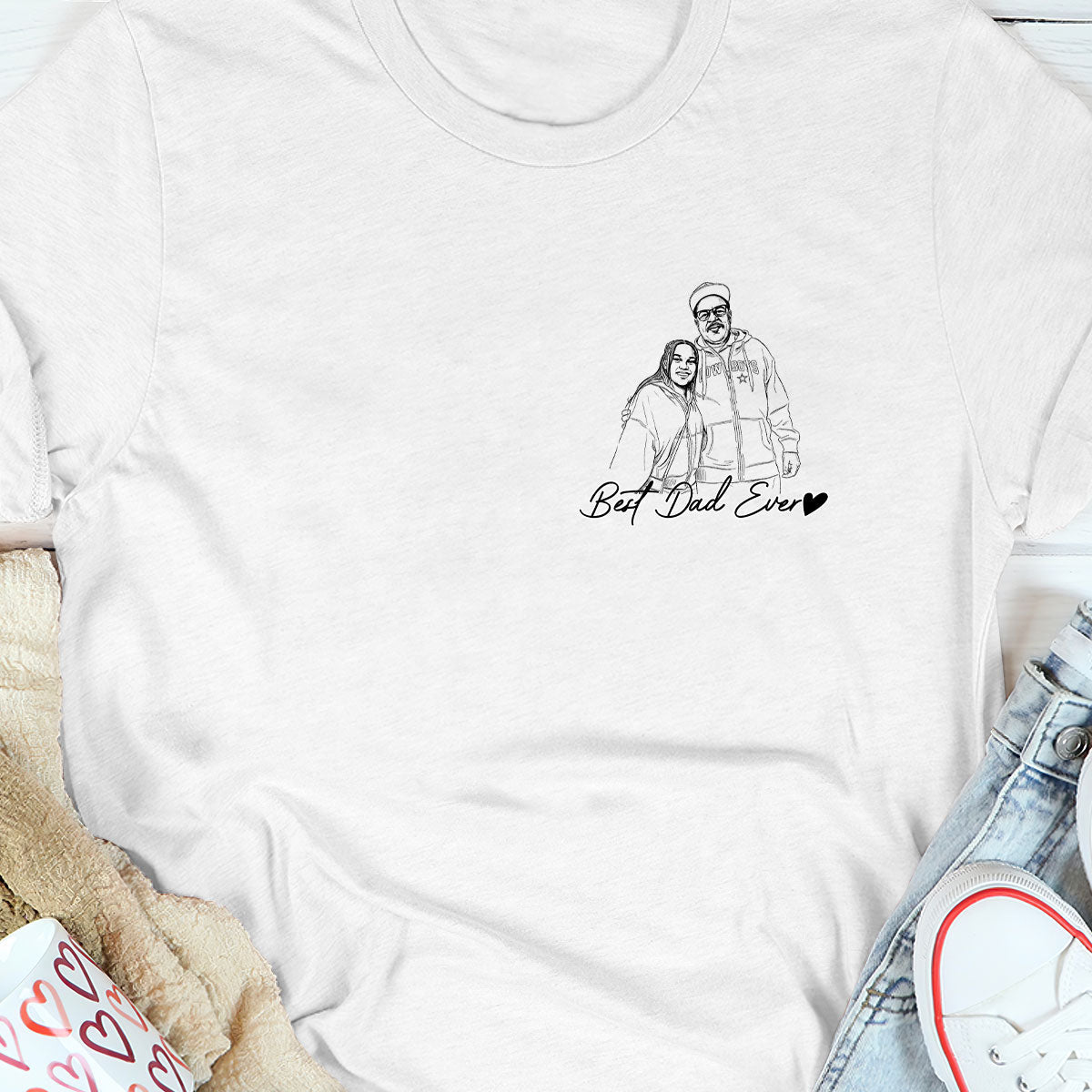 Custom Photo Pencil Sketch Best Dad Grandpa Ever Family Portrait - Personalized 2D Unisex T-shirt