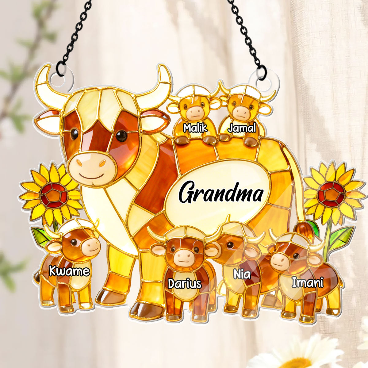 Mama Cow Gift For Mom Grandma  - Personalized Acrylic Suncatcher