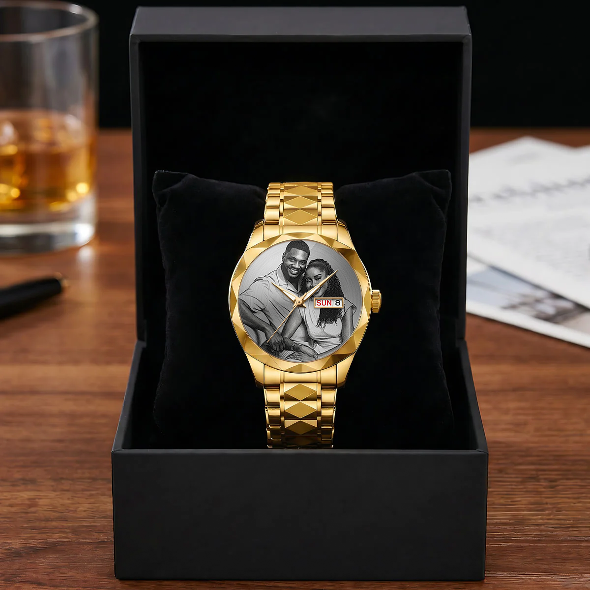 Custom Photo Husband Wife Couple Anniversary Gift - Personalized Men's Wrist Watch