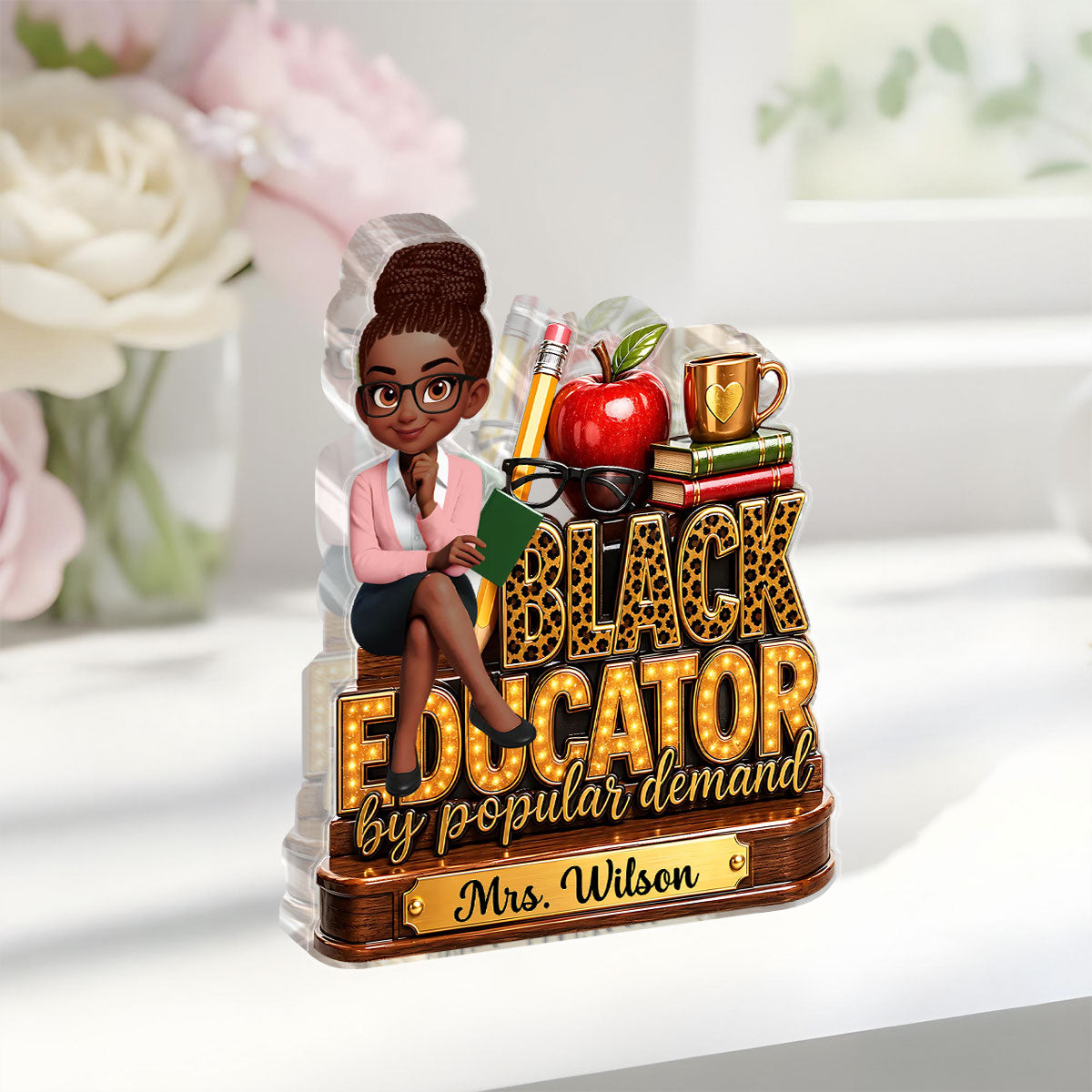 Black Educator Back To School Decor For Teacher - Personalized Custom Shaped Acrylic Plaque