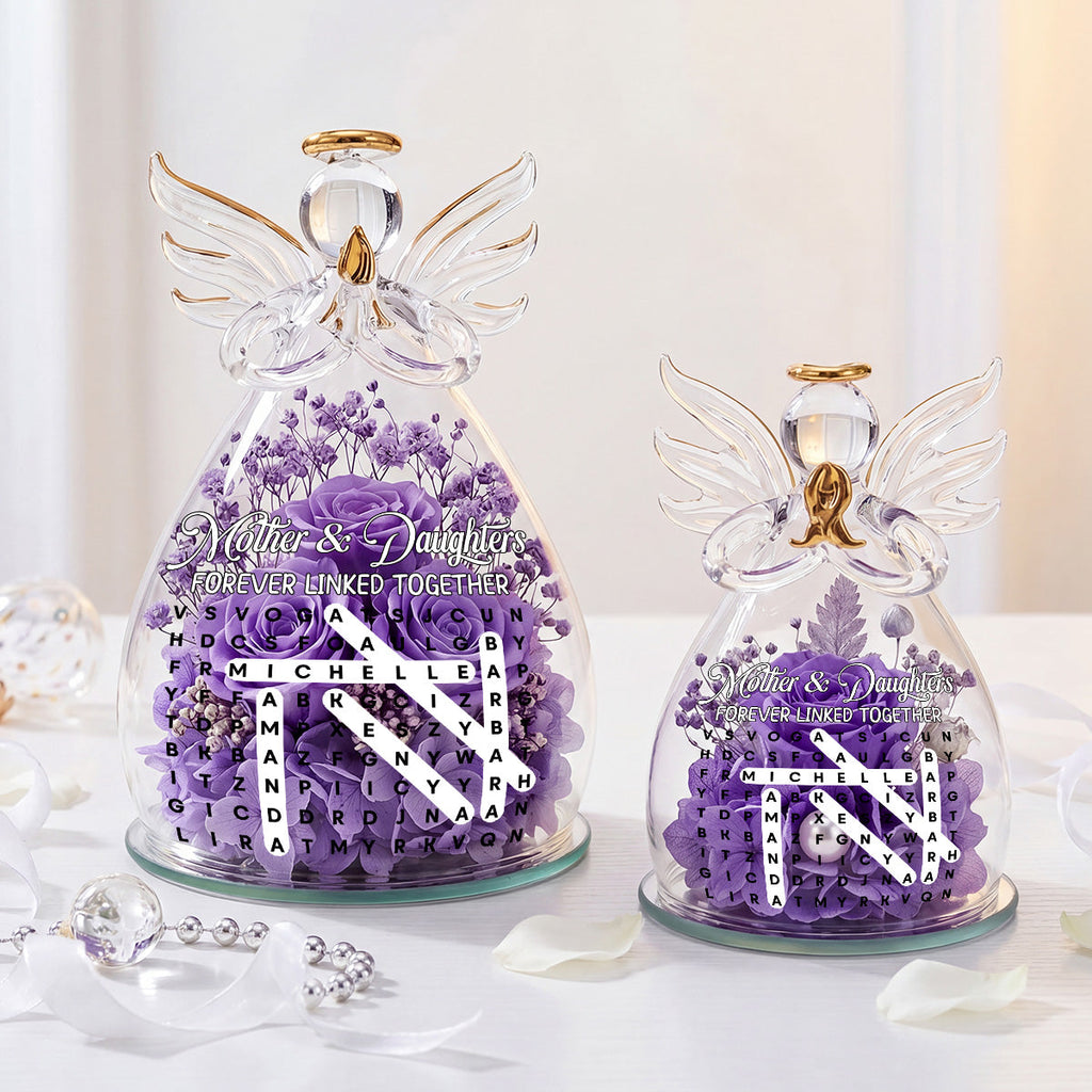 Mother And Daughter Forever Linked Together - Personalized Angel Dome With Preserved Flowers