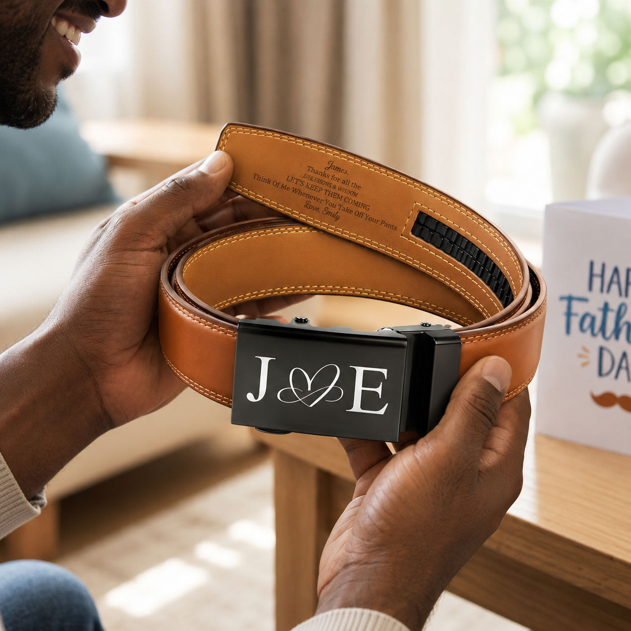 Thanks For All The Amazing Orgasms - Personalized Leather Belt With Engraved Buckle