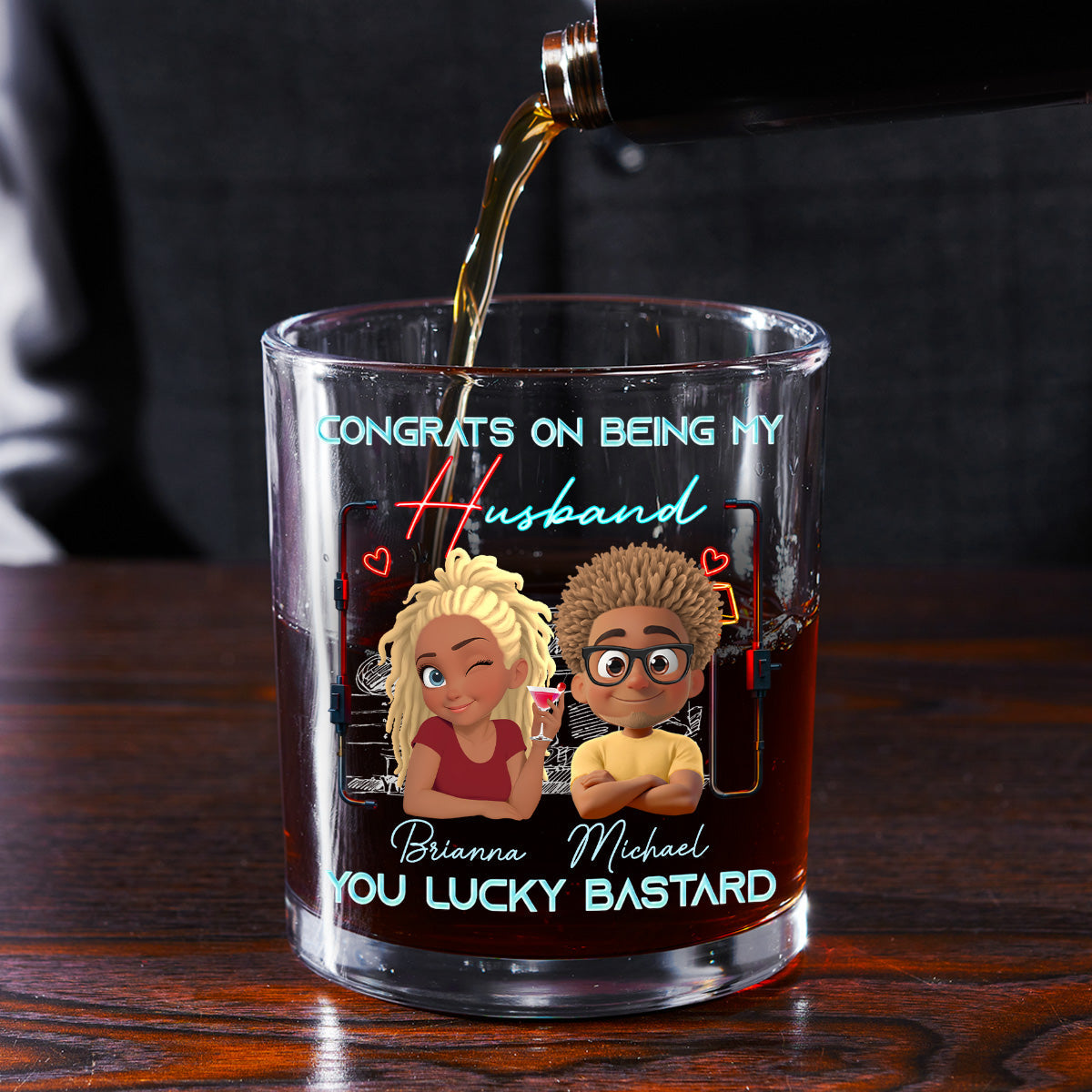 Luckily - Personalized Round Whiskey Glass
