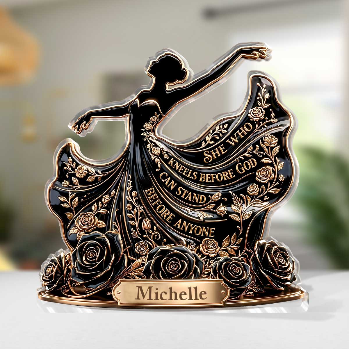 She Who Kneels Before God Can Stand Before Anyone - Personalized Custom Shaped Acrylic Plaque