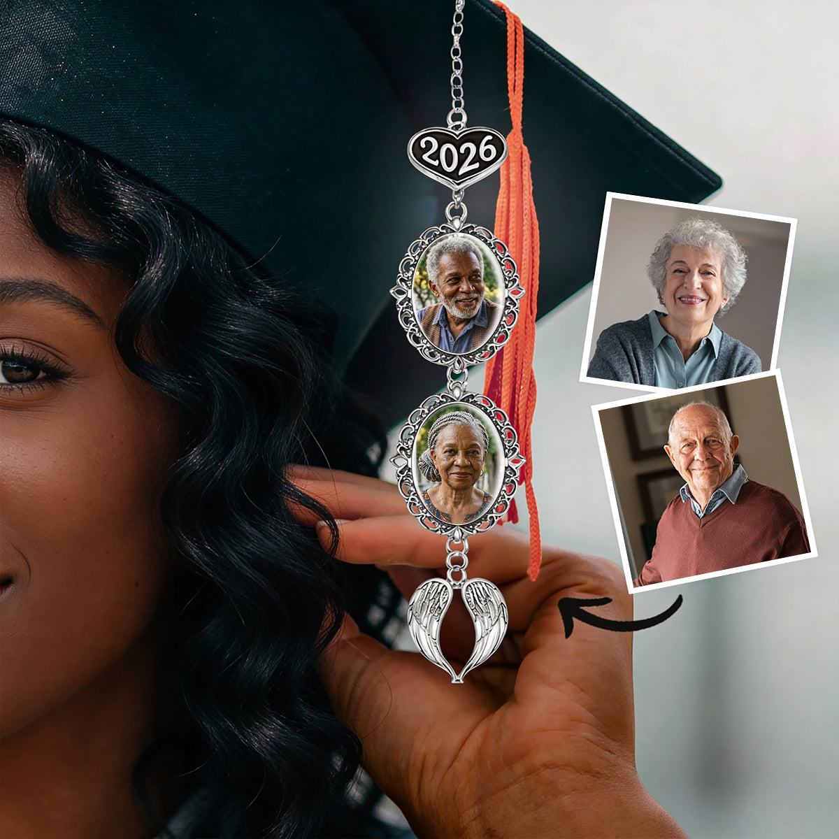 I'm So Proud of You - Personalized Graduation Tassel Photo Charm With Angel Wing