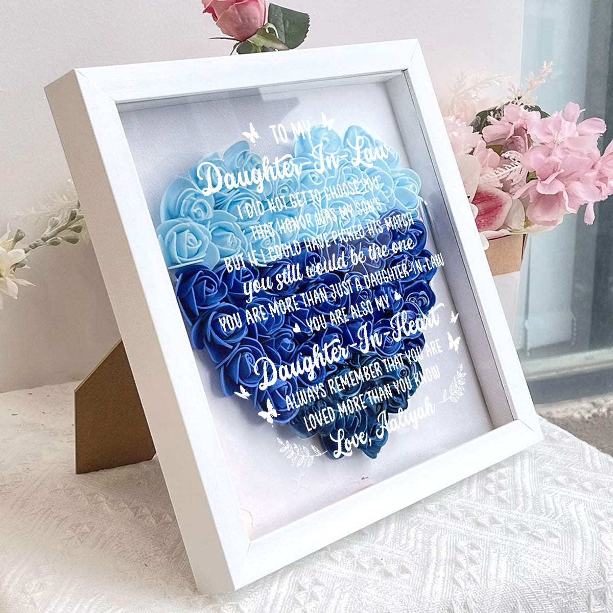 You Are My Daughter In Heart - Personalized Heart Flower Shadow Box