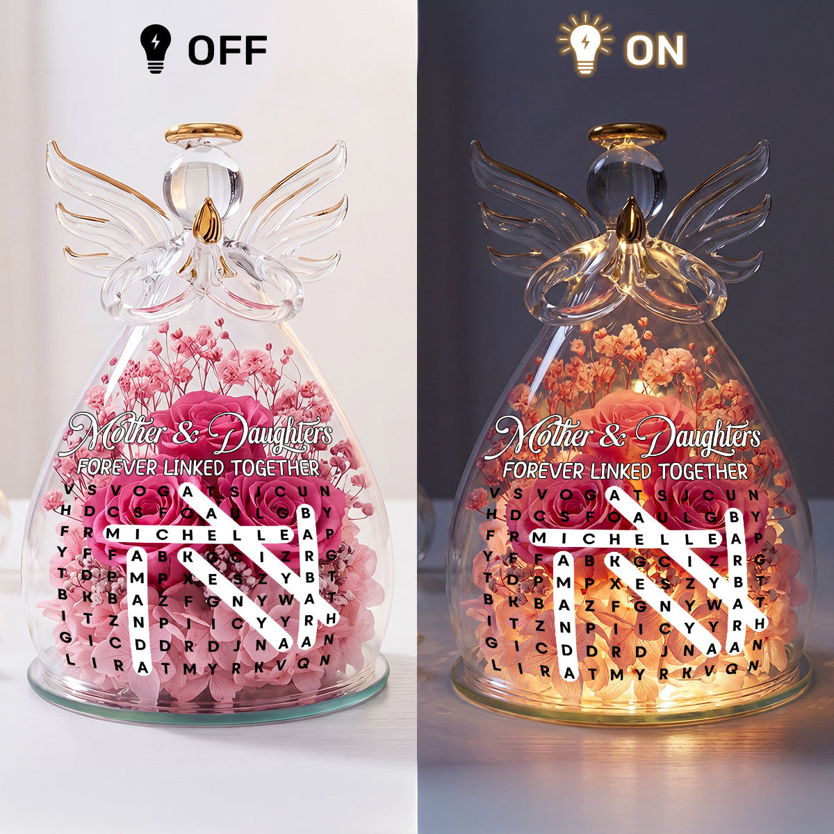 Mother And Daughter Forever Linked Together - Personalized Angel Dome With Preserved Flowers