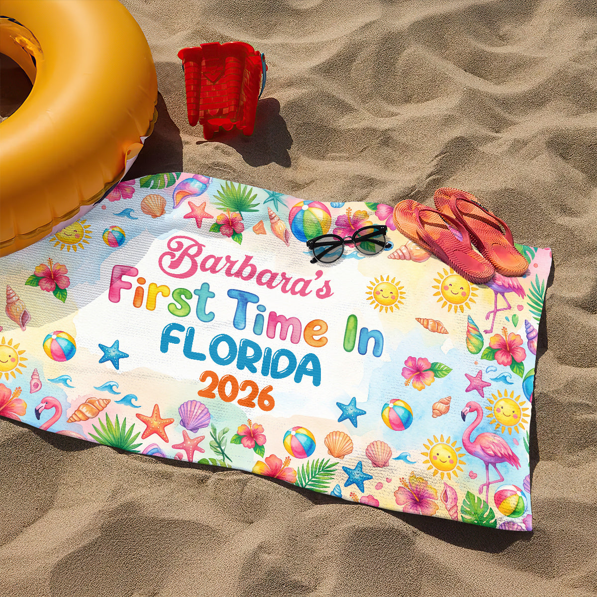 First Time On Holiday - Personalized Beach Towel