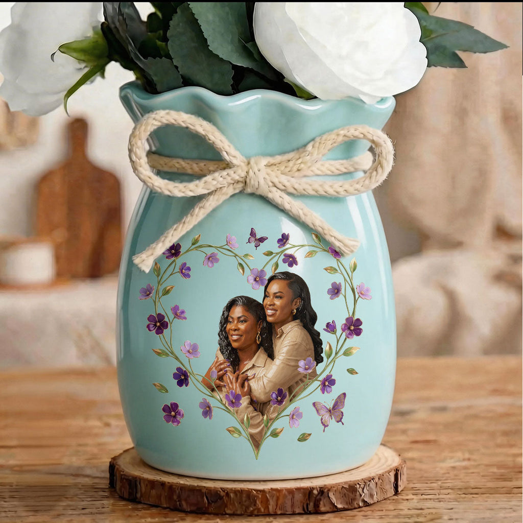 Custom Photo Portrait Mom Grandma Parents Family Ceramic - Personalized Flower Vase With Ribbon