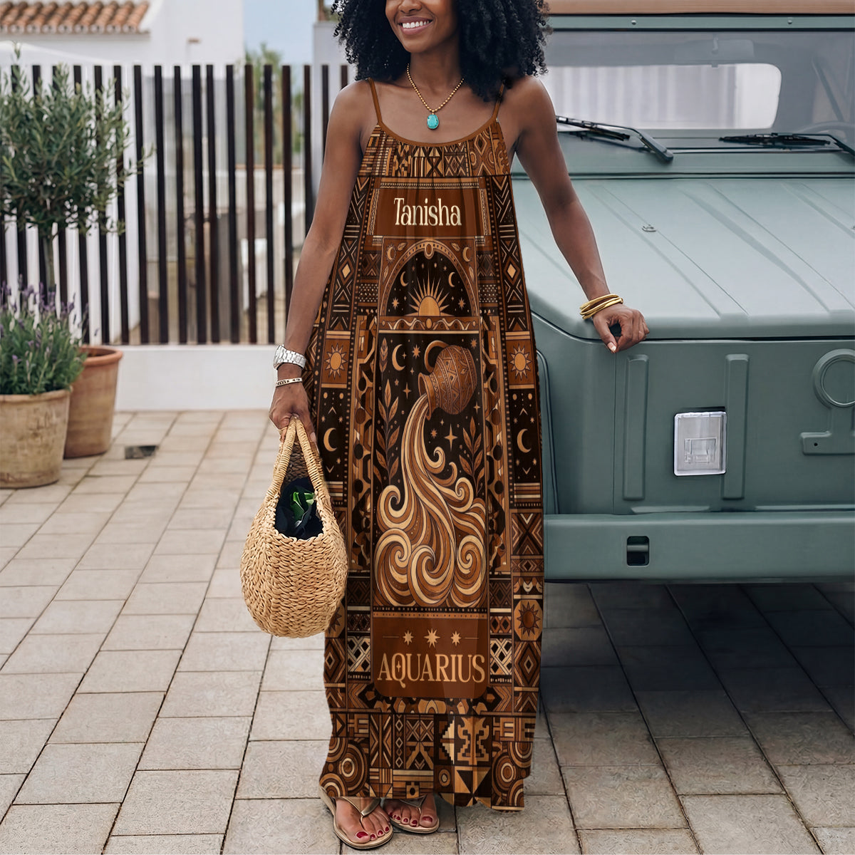 Boho Zodiac Signs - Personalized Backless Cami Maxi Dress