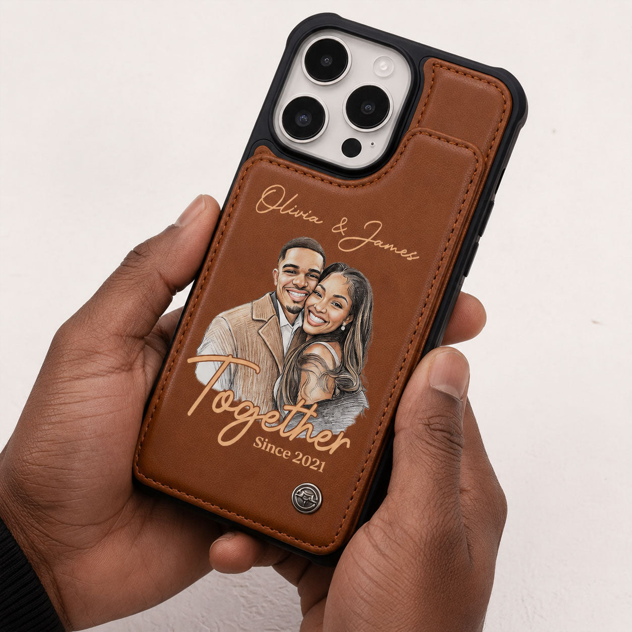 Custom Photo Colored Pencil Sketch Portrait Together Since Forever - Personalized Leather Flip Wallet Phone Case