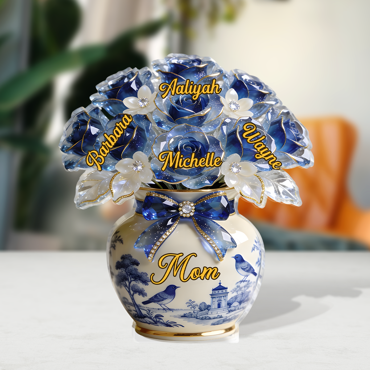 Toile De Jouy Flower Gift For Mom Grandma - Personalized Custom Shaped Acrylic Plaque