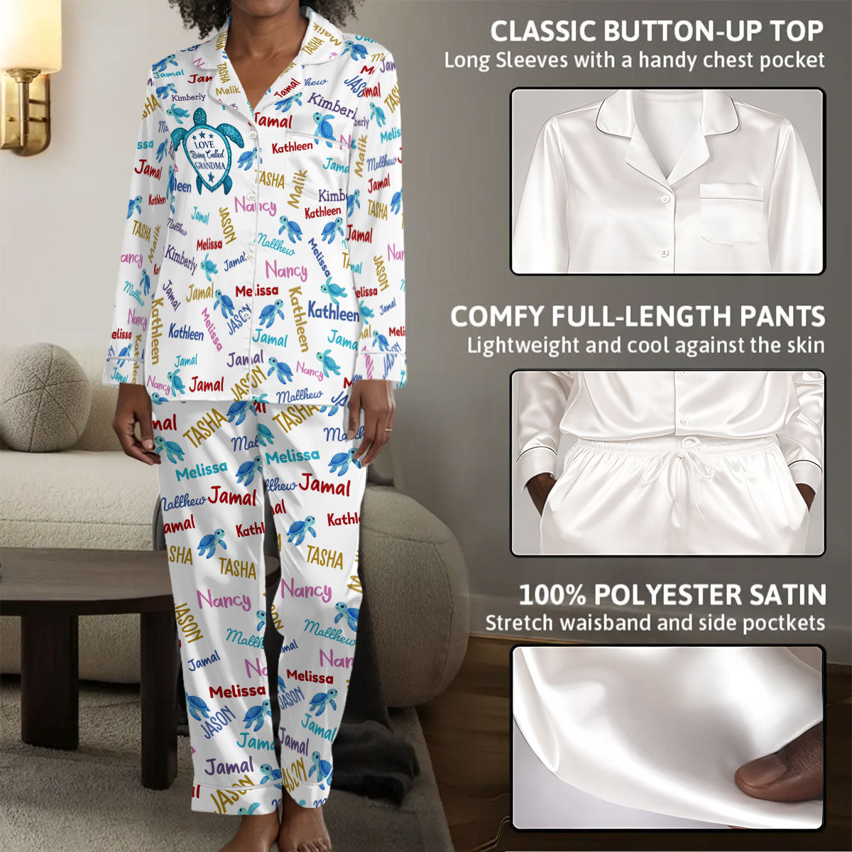 Grandma Turtle - Personalized Satin PJM Set