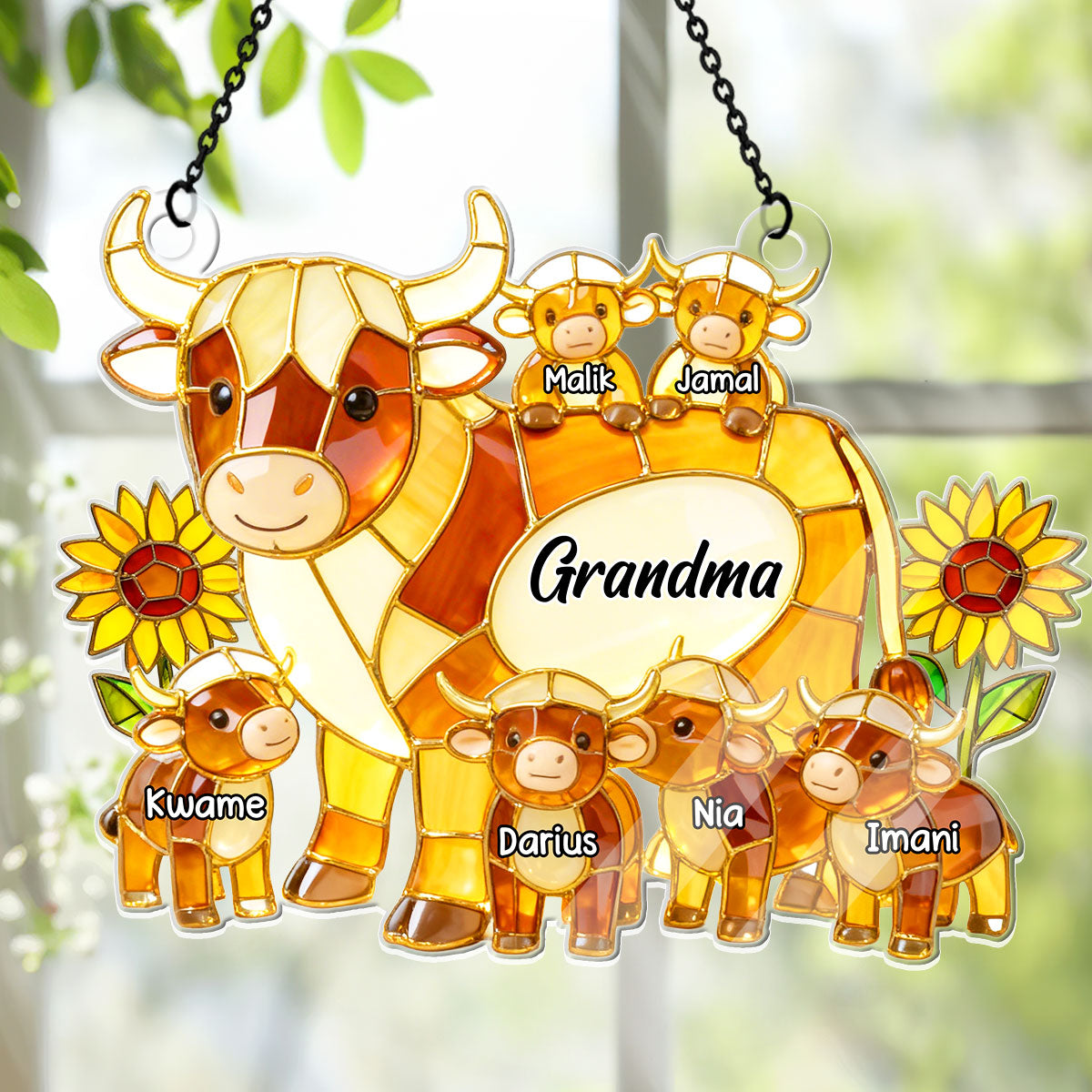 Mama Cow Gift For Mom Grandma  - Personalized Acrylic Suncatcher