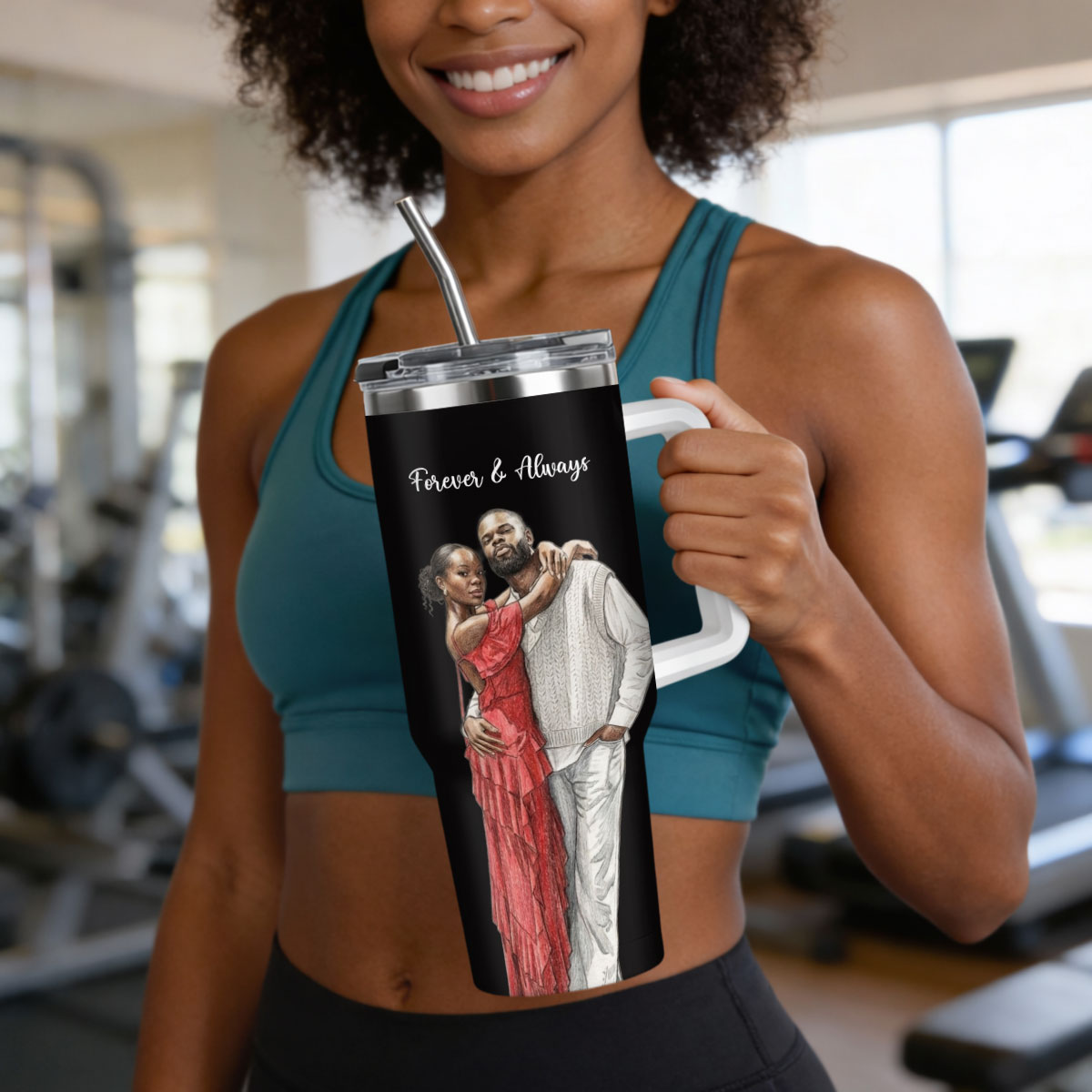 Custom Photo Colored Pencil Sketch Portrait Together Forever - Personalized Stainless Steel Tumbler