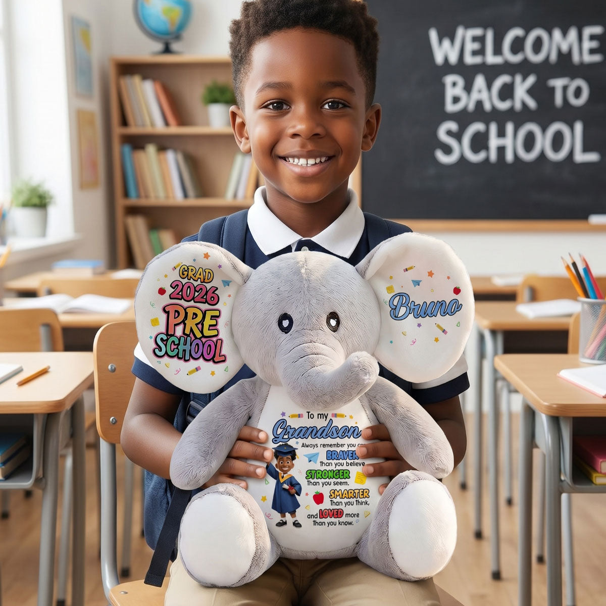 Preschool Kindergarten Graduation - Personalized Stuffed Elephant