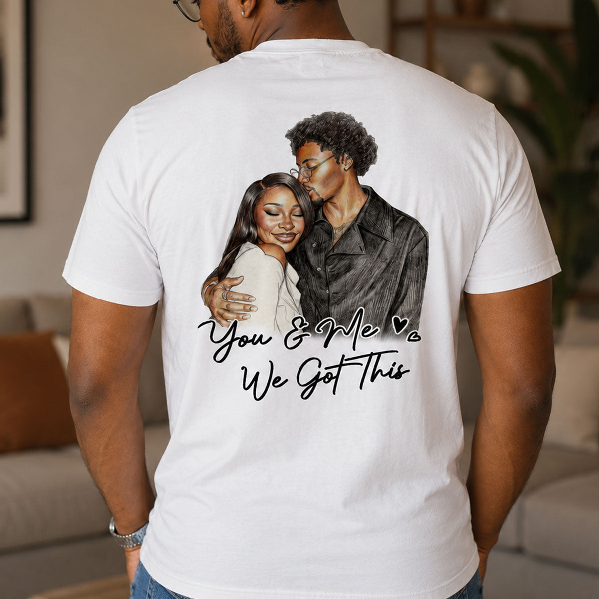 Custom Photo Colored Pencil Sketch Portrait You And Me - Personalized T-shirt With Front Back Design