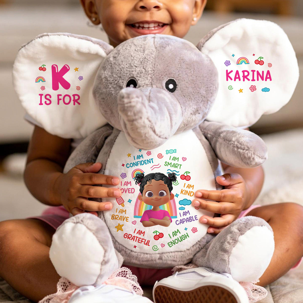 I Am Kind I Am Smart - Personalized Stuffed Elephant