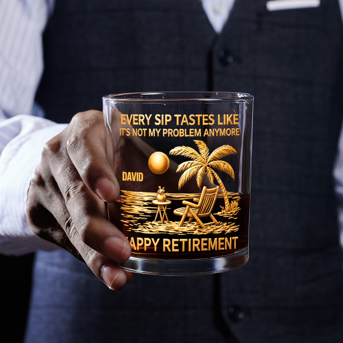 Every Sip Tastes Like Happy Retirement - Personalized Round Whiskey Glass
