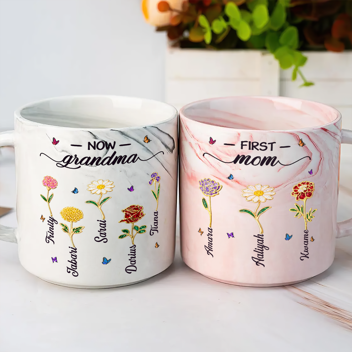 Grandma Birthmonth Flower - Personalized Marble Mug