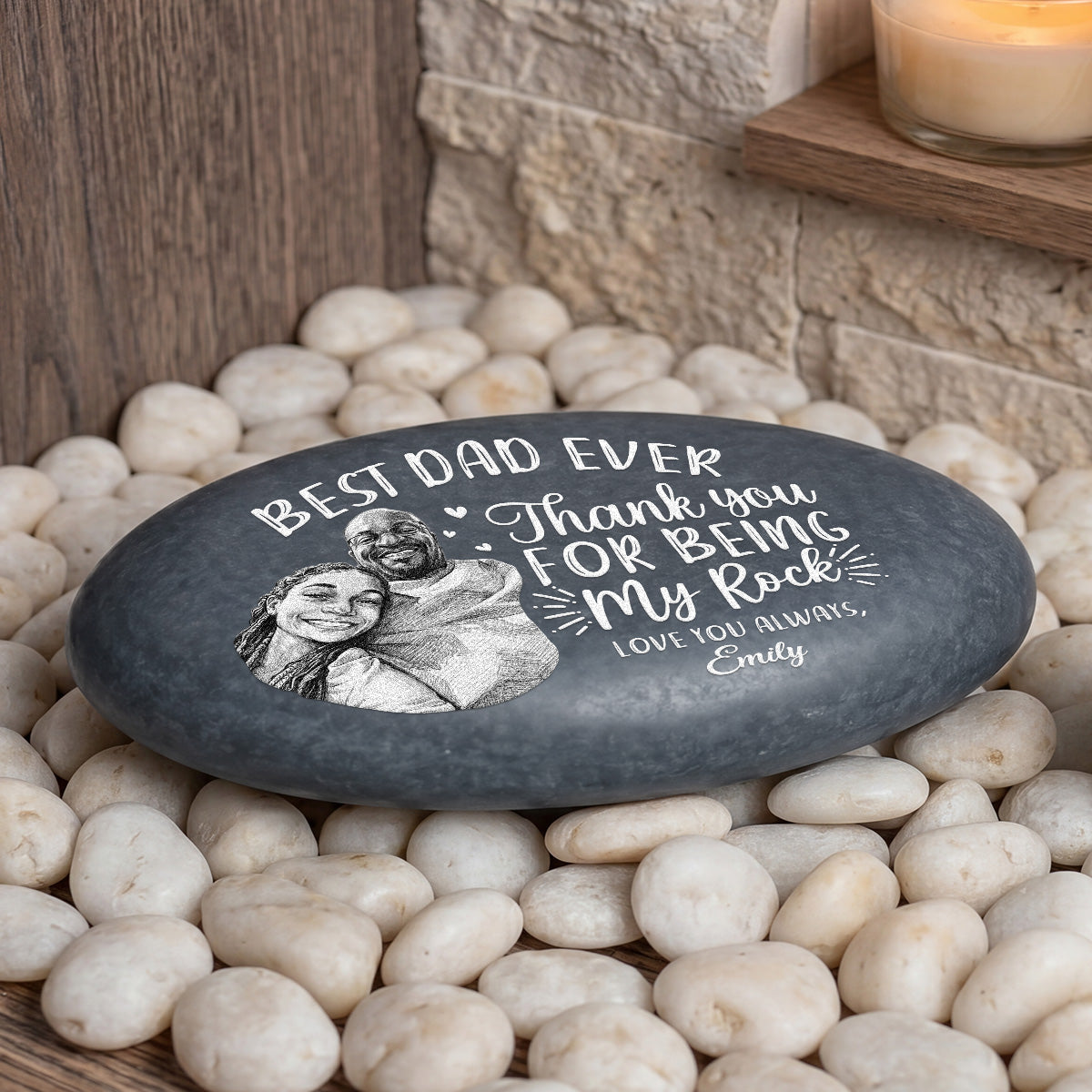 Custom Photo Pencil Sketch Best Dad Ever - Personalized Printed Rock