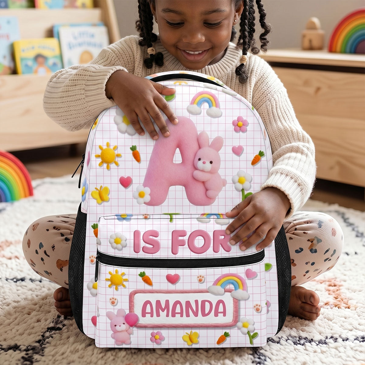 Fluffy Bunny Custom Alphabet - Personalized Backpack