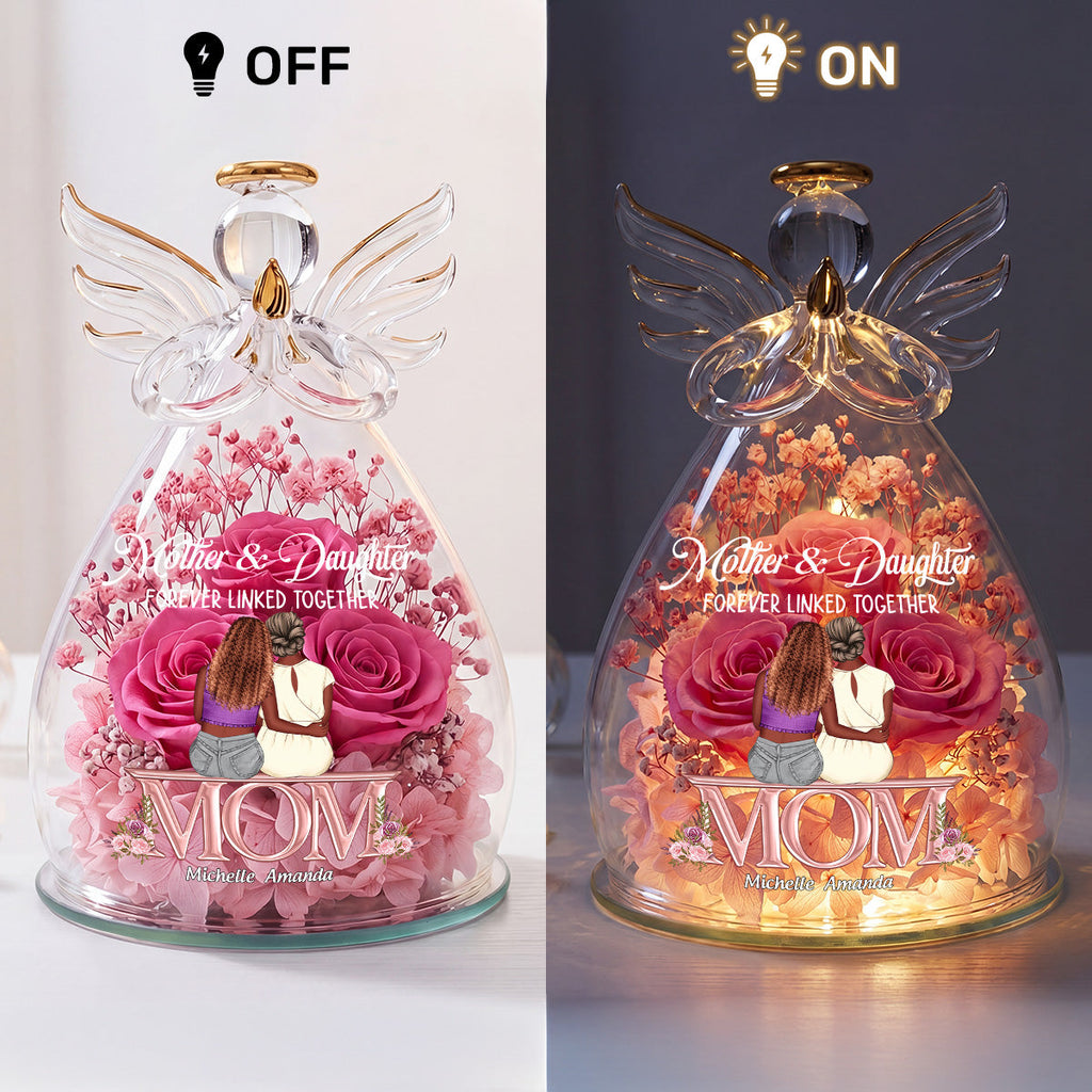 Mother And Daughter Forever Linked Together - Personalized Angel Dome With Preserved Flowers