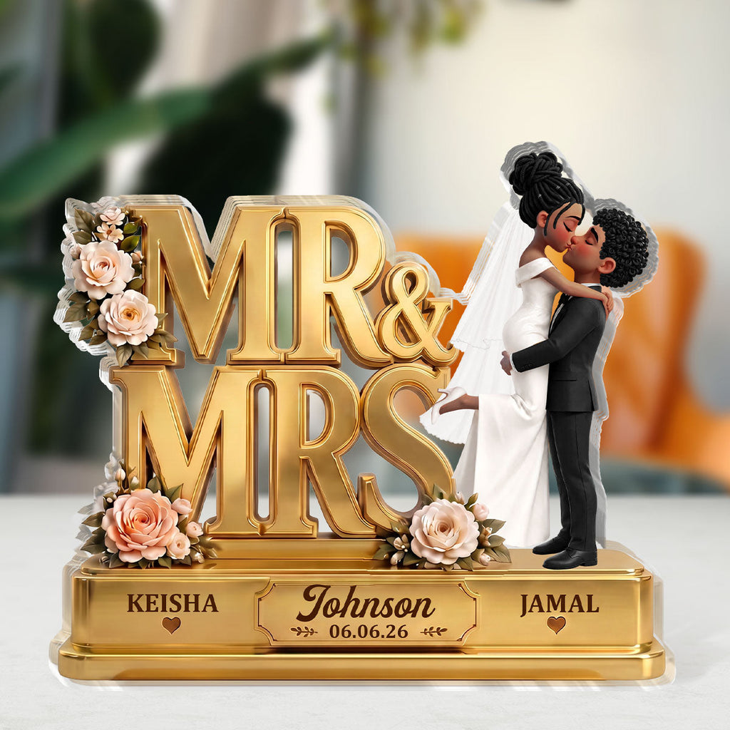 Mr & Mrs Gift For Wedding - Personalized Custom Shaped Acrylic Plaque