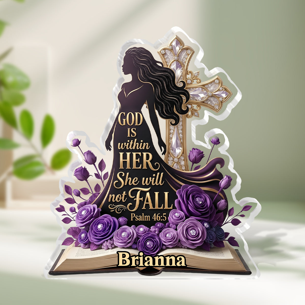 God Is Within Her Purple Roses - Personalized Custom Shaped Acrylic Plaque