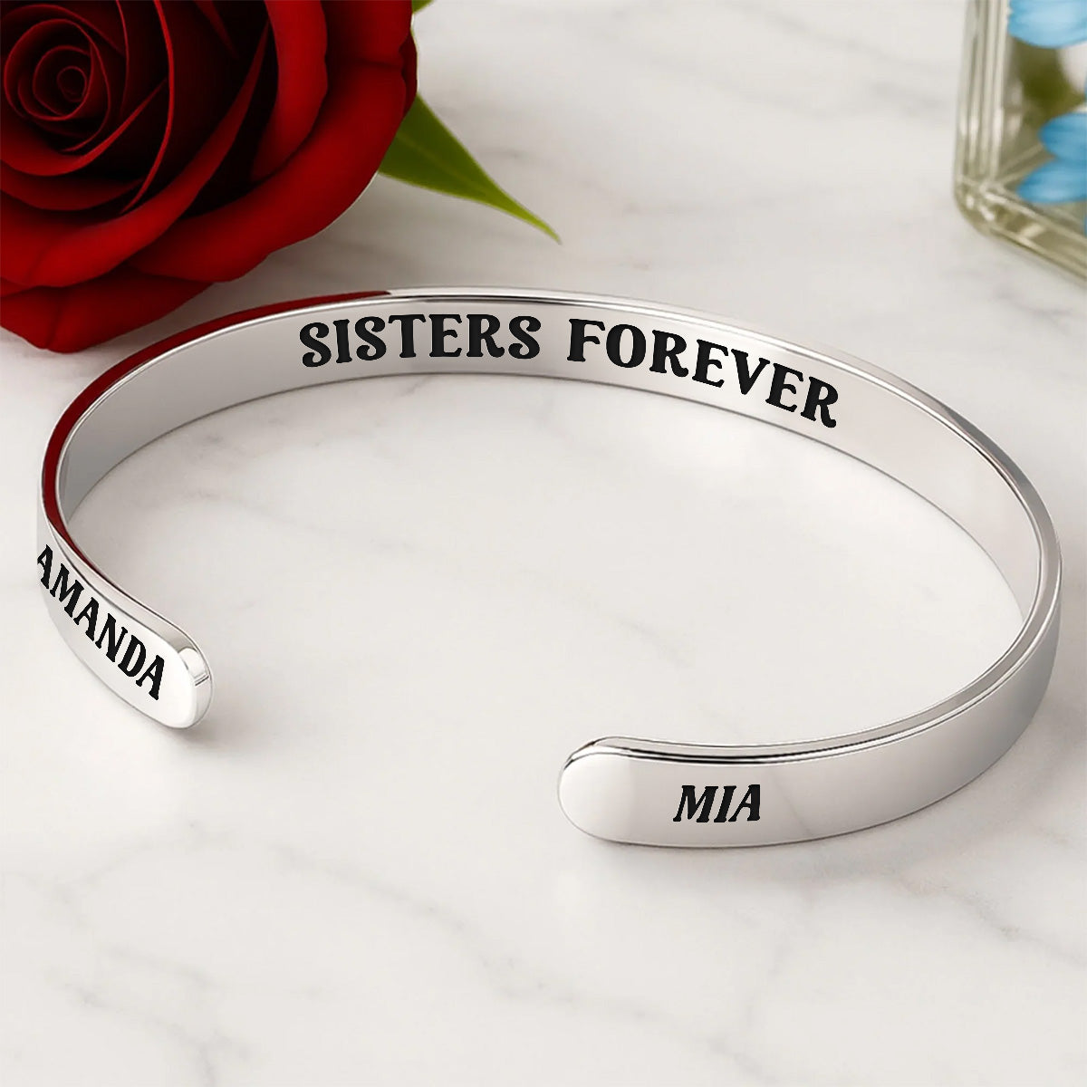 Sister Forever - Personalized Cuff Bangle Bracelet With Box