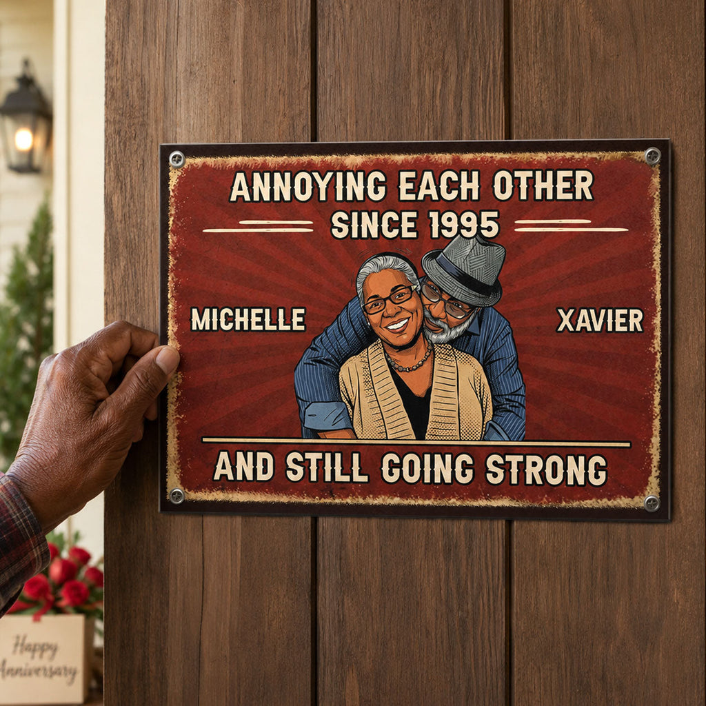 Custom Photo Vintage Sketch Annoying Each Other For Years - Personalized Metal Sign