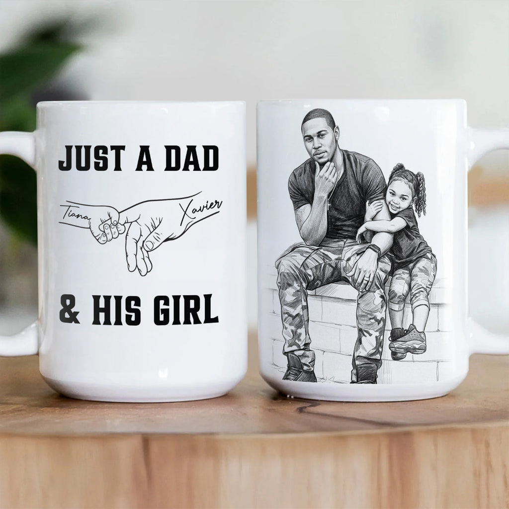 Custom Photo Pencil Sketch Portrait Dad Grandpa Family - Personalized Ceramic Coffee Mug